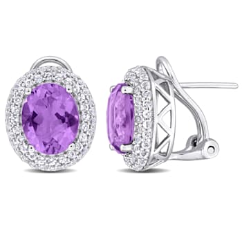 5 2/5 CT TGW Amethyst And White Topaz Double Halo Earrings in Sterling Silver