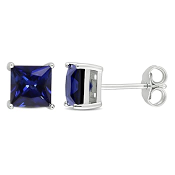 2 5/8 CT TGW Created Blue Sapphire Stud Earrings in Sterling Silver
