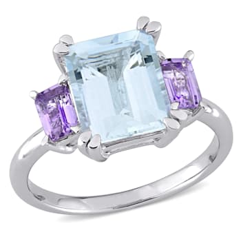 3 2/5 CT TGW Aquamarine and Rose de France 3-Stone Cocktail Ring in
Sterling Silver
