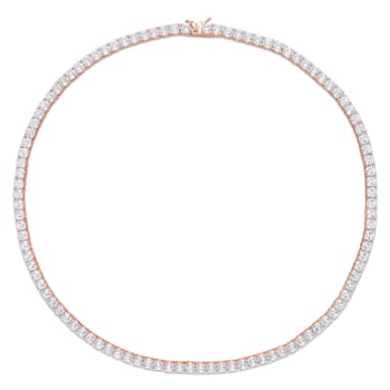 33 CT TGW Created White Sapphire Tennis Necklace in Rose Plated Sterling Silver
