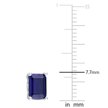 3 1/5 CT TGW Octagon Created Blue Sapphire Stud Earrings in Sterling Silver