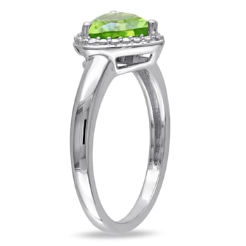 1 1/3 CT TGW Peridot Heart Halo Ring in Sterling Silver