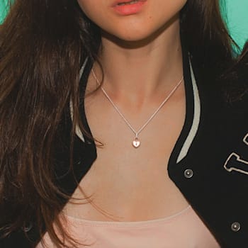 White Enamel Pink Heart Lock Charm Pendant with Chain in Sterling Silver