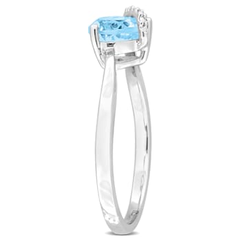1 CT TGW Sky Blue Topaz and Diamond Accent Heart Wrap Ring in Sterling Silver