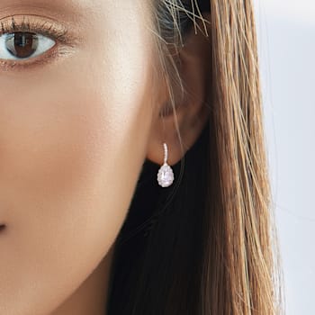 2 5/8 CT DEW Created Moissanite Teardrop Halo Leverback Earrings in
Sterling Silver