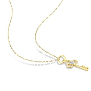 Key Charm Diamond Accent Pendant with Chain in Yellow Plated Sterling Silver