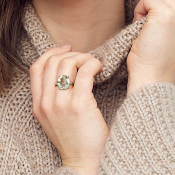 8 CTW Green Quartz and Peridot Cocktail Ring in Yellow Sterling Silver
with Black Rhodium