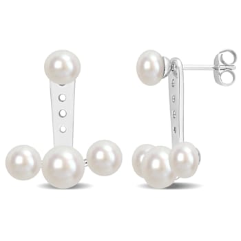 5-6.5MM Freshwater Cultured Pearl Dangle Earrings in 10K White Gold