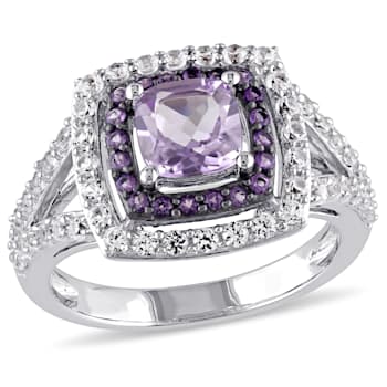 3 4/5 CT TGW Multi-Gemstones Double Halo Split Shank Ring in Sterling Silver