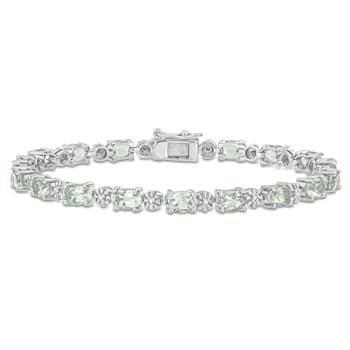 7 3/8 CT TGW Green Quartz and Diamond Accent Tennis Bracelet in Sterling Silver