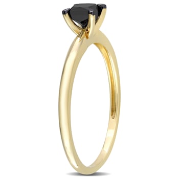 1/2 ct Black Diamond Solitaire Engagement Ring in 14K Yellow Gold