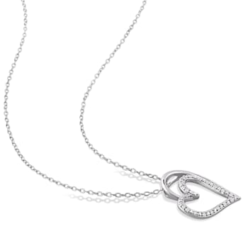 1/10 CT TDW Diamond Double Heart Pendant with Chain in Sterling Silver