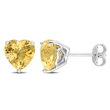 3 1/4 CT TGW Heart Shape Citrine Stud Earrings in Sterling Silver