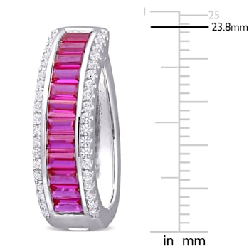 5 1/8 CT TGW Baguette Created Ruby Created White Sapphire Hoop Earrings
in Sterling Silver