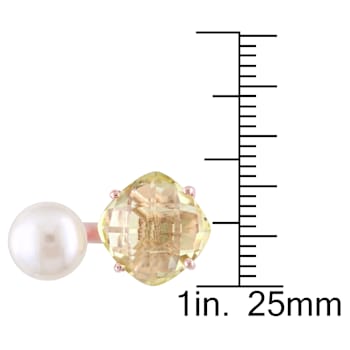 8 8.5MM Freshwater Cultured Pearl and Lemon Quartz Ring in Rose Plated
Sterling Silver