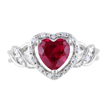 1 5/8 CT TGW Created Ruby and 1/10 CT TW Diamond Heart Ring in Sterling Silver