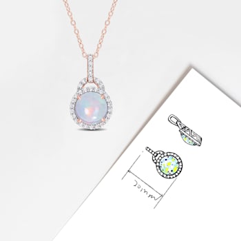 3 1/4 CT TGW Blue Ethiopian Opal and White Topaz Pendant with Chain in
Rose Plated Sterling Silver