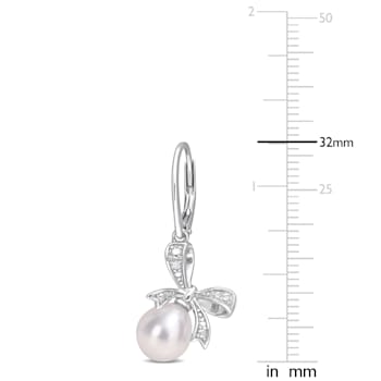 7.5-8MM Freshwater Cultured Pearl and Diamond Accent Bow Leverback
Earrings in Sterling Silver