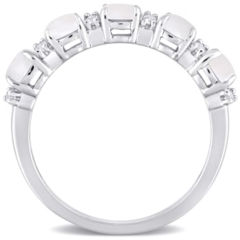 1 CT TGW Opal and White Topaz Semi Eternity Ring Sterling Silver