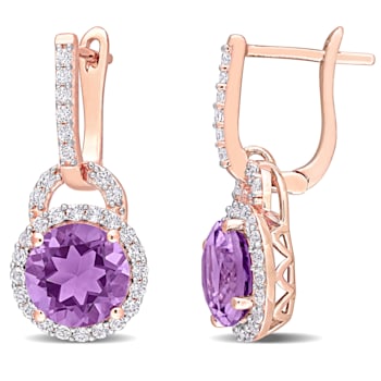3/8 CT TGW White Topaz and Amethyst Earrings in Rose Plated Sterling Silver