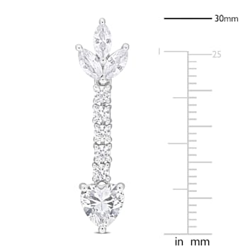 3 5/8 CT TGW Created White Sapphire Heart Drop Earrings in Sterling Silver
