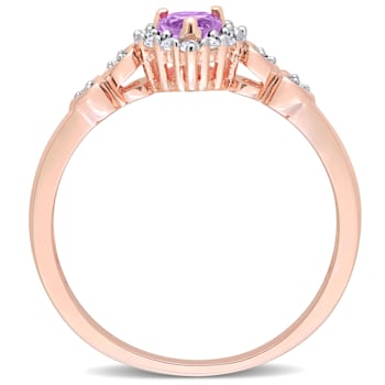 1/3 CT TGW Multi-Gemstones and Diamond Accent Halo Promise Ring in Rose
Plated Sterling Silver