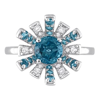 1 3/4 CT TGW London Blue and White Topaz Starburst Ring in Sterling Silver