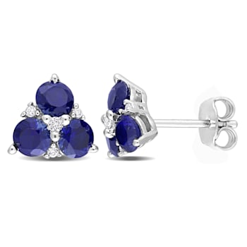 1 7/8 CT TGW Created Blue Sapphire and Created White Sapphire 3-Stone
Earrings in Sterling Silver
