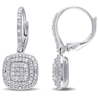 1/2 CT TW Diamond Layered Halo Leverback Earrings in Sterling Silver