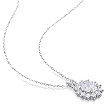 4 CT TGW Created White Sapphire and Diamond Accent Floral Halo Pendant
with Chain in Sterling Silver
