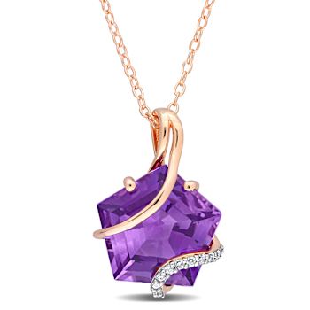 6 CT TGW Amethyst and Diamond Accent Wrapped Pendant with Chain in Rose
Plated Sterling Silver