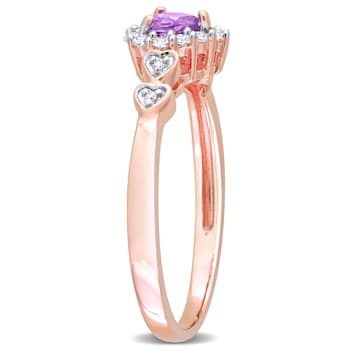1/3 CT TGW Multi-Gemstones and Diamond Accent Halo Promise Ring in Rose
Plated Sterling Silver