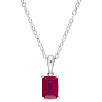1 5/8 CT TGW Created Ruby Solitaire Emerald Cut endant with Chain in
Sterling Silver