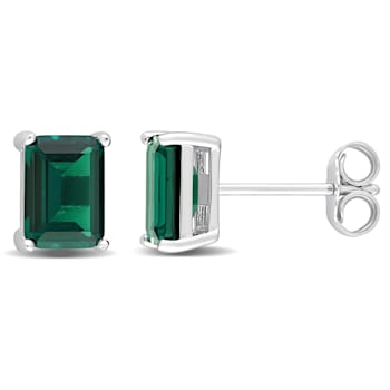 1 4/5 CT TGW Octagon Created Emerald Stud Earrings in Sterling Silver