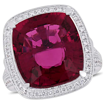 11 7/8 CT TGW Pink Tourmaline and 1 3/8 CT TW Diamond Halo Cocktail Ring
in 14K White Gold