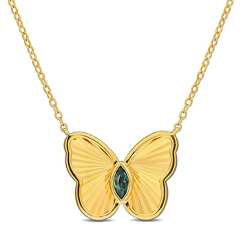 1/5 CT TGW Alexandrite Butterfly Necklace in Yellow Plated Sterling Silver