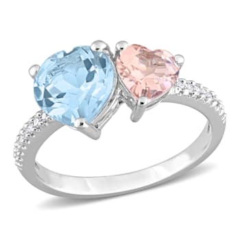2 5/8 CT TGW Sky Blue Topaz and Morganite with 1/10 CT TW Diamond Toi et
Moi Ring in Sterling Silver