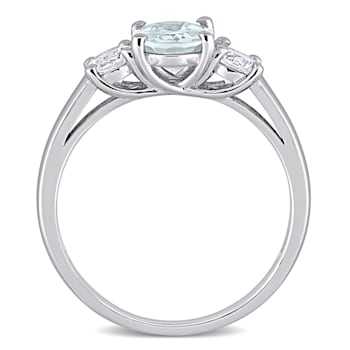1 5/8 CTW Aquamarine and Created White Sapphire 3-Stone Ring in Sterling Silver
