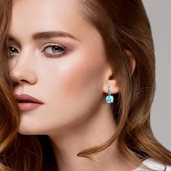 15-1/4ctw Sky Blue and London Blue Topaz Drop Earrings in Sterling Silver