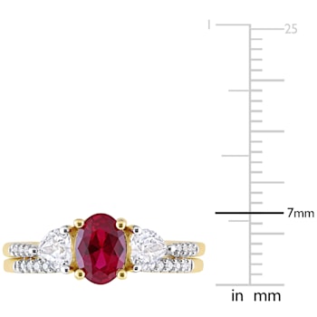 1 4/5 CT TGW Created Ruby Created White Sapphire and 1/10 CT TW Diamond
Ring Set in 10K Yellow Gold