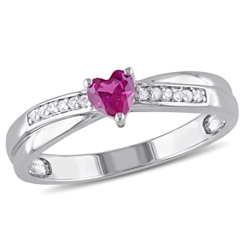 1/3 ctw Created Ruby and Diamond Accent Heart Ring in Sterling Silver