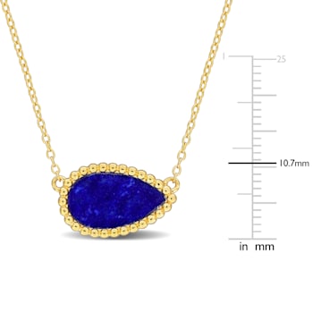 4 CT TGW Lapis Necklace with Beaded Halo in Yellow Plated Sterling Silver