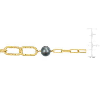9-10 MM Grey Freshwater Cultured Pearl Oval Link Necklace in 18K Yellow
Gold Over Sterling Silver