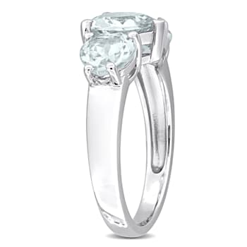 2 4/5 CT TGW Aquamarine 3-Stone Heart Ring in Sterling Silver