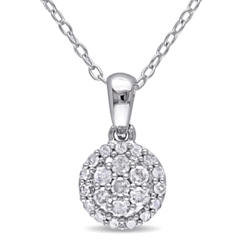 1/4 CT TW Diamond Cluster Halo Pendant with Chain in Sterling Silver