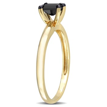 1/2 ct Black Diamond Solitaire Engagement Ring in 14K Yellow Gold