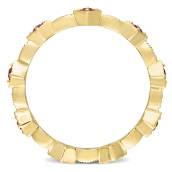 3/8 CT TGW Created Ruby and Diamond Accent Eternity Ring in 10K Yellow Gold