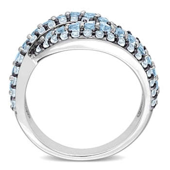 1 1/2 CTW Sky Blue and Swiss Blue Topaz Crossover Multi-Row Ring in
Sterling Silver