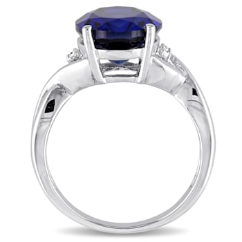 7 1/2 CT TGW Created Blue Sapphire and Diamond Accent Ring in Sterling Silver