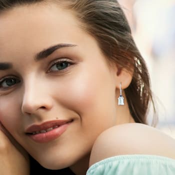 4 1/10 CT TGW Blue Sapphire Aquamarine and 1/10 CT Diamond Earrings in
Sterling Silver